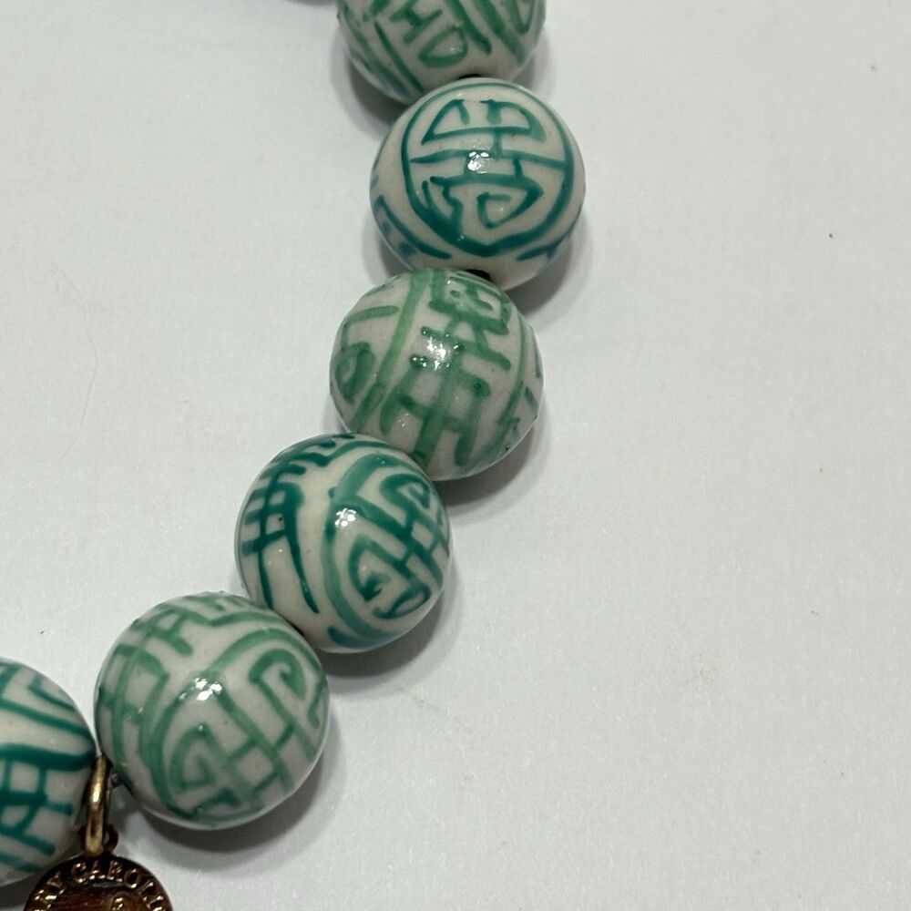 Chinoiserie Green/White Porcelain Bead Bracelet Mary Caroline Colgin - Picture 5 of 6